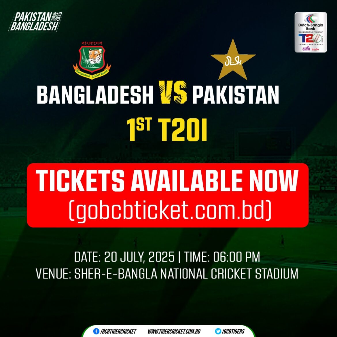 Tickets On Sale for 1st T20I: Bangladesh vs Pakistan