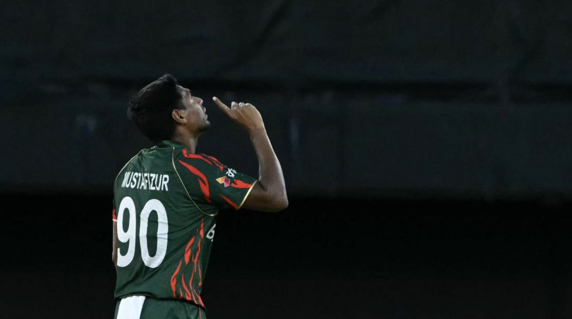 File - Bangladesh's Mustafizur Rahman celebrates after the dismissal of Sri Lanka's Pathum Nissanka during the ICC men's Twenty20 World Cup 2024. | Photo Credit: AFP